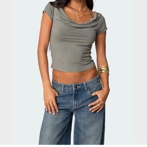 Edikted Swoop Neck Gray Women's Top